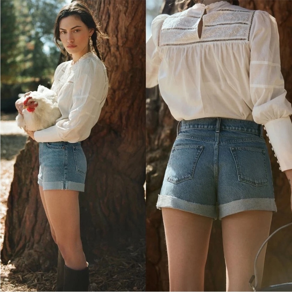 Reformation Charlie Cuffed High Rise Denim Shorts Size 26